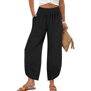 Lepunuo Womens Baggy Wide Leg Pants Summer High Waisted Palazzo Pants Beach Vacation 2026 Casual Trousers with Pockets (Black, XL)