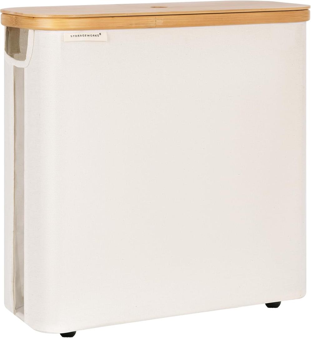 StorageWorks Large Toilet Paper Storage with Bamboo Lid, Toilet Paper Holder Basket for Up to 12 Mega or 16 Regular Size Rolls, Paper Storage Baskets for Bathroom, Beige, 1 Pack