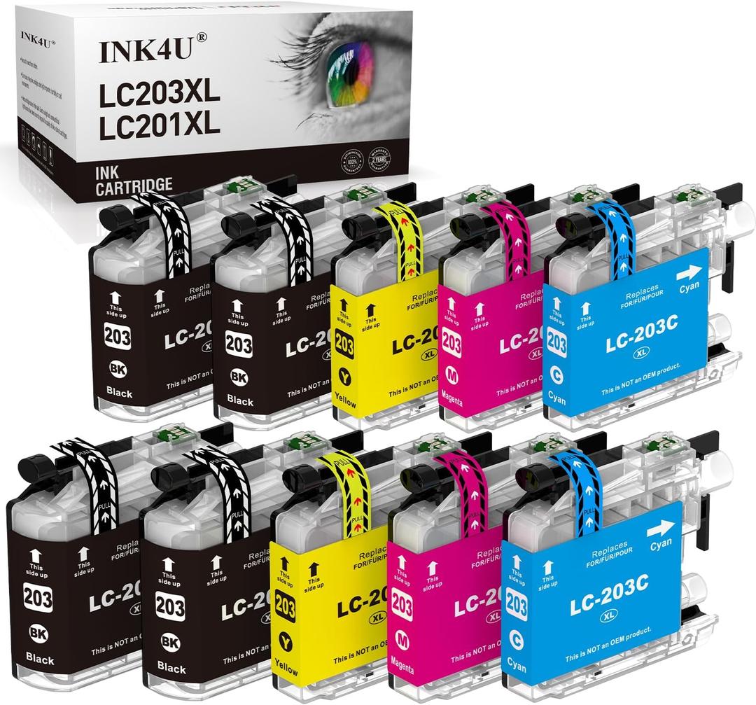 LC203XL LC201XL Ink Cartridges Brothers Printer Replacement for Brother LC203 LC201 LC-203 LC-201 to Use with MFC-J480DW MFC-J485DW MFC-J4420DW MFC-J4620DW MFC-J885DW Printer (4B/2C/2M/2Y, 10 Packs)
