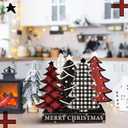 Pinkunn Christmas Tree Table Sign Wooden Christmas Tabletop Centerpiece Decor Rustic Decorative Farmhouse Xmas Table Decoration for Home Shelf Desk(Classic)