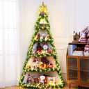 CroBlissful 6 Tier 6ft Christmas Village Display Stand Christmas Tree Corner Shelf Large Wood Platform Bookshelf for DIY Living Room Bedroom Home Office Decor, 76.2 cm x 68.58 cm