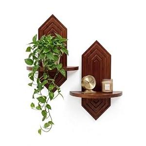 BenChiRealm 2 Pcs Floating Shelves for Wall, Pine Wood Boho Wall Decor, Mid Century Modern Decor Plant Wall Shelf, Vertical Wall Plant Holder,for Living Room,Bedroom，Nursey Room (Walnut)