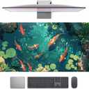 Koi Fish Desk Mat Gaming Koi Pond Desk Pad Large Cute Mouse Pad, Goldfish Mouse Mat XXL Laptop Keyboard Pad, Blue Waters Gamer Mouse Pad Full Mousepads Cool Office Accessories 31.5"x15.7"
