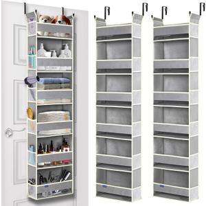 2 Pack Over The Door Hanging Organizer 6-Shelves and 12 Side Pockets, Over The Door Storage for Bathroom and Bedroom, Back of Door Organizers for Baby Products and Kid's Toys(13"x5"x54" Grey)