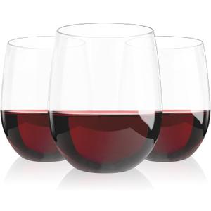 Lamosi 24 Pack Plastic Wine Glasses Disposable, 12 oz Stemless Wine Glasses for Party, Reusable Crystal Clear Plastic Cups, Shatterproof and BPA-Free