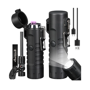 Scotte Plasma Windproof arc Lighter Electric Lighter and LED Flashlight - 2 in 1 (Black)/5-in-1 Magnesium Fire Starter for Emergency Survival Kits, Camping, Hiking, All-Weather Magnesium Ferro Rod