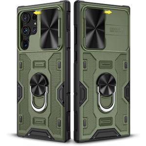 Caka Samsung Galaxy S22 Ultra Case with Slide Camera Cover & Kickstand, Built-in 360 Rotate Ring Stand, Magnetic Protective Case for Galaxy S22 Ultra 5G - Green