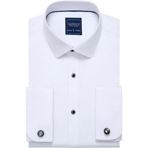 Gollnwe Men's Dress Shirt French Cuff Shirt for Men Slim Fit Stretch Spread Collar with Metal Cufflink (XX-Large, Light White)