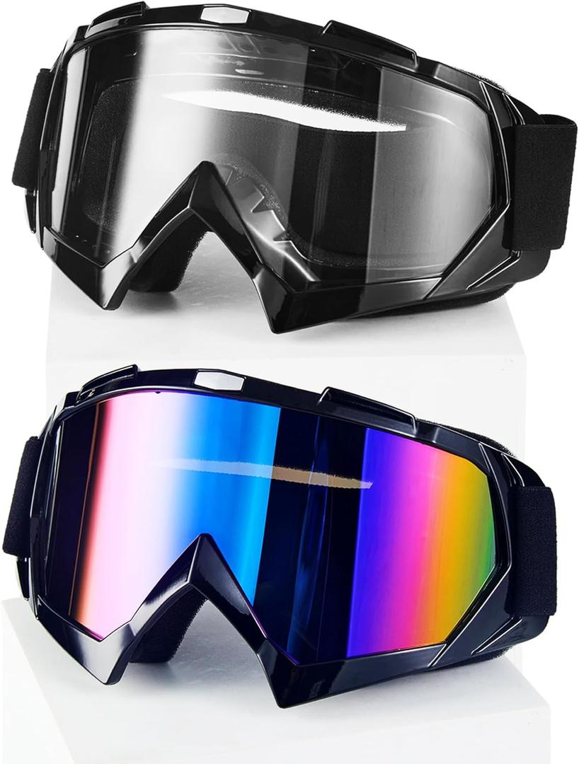 2Pcs Dirt Bike Goggles Motocross Motorcycle ATV Riding Dustproof Windproof Off Road Racing MX Four Wheeler Goggles (Colorful, Clear)