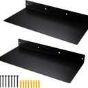 RealPlus Metal Floating Shelf 16.8" x 8" Modern Heavy Duty Steel Wall Mount Shelf, Black (Pack of 2)