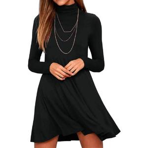 Women's Long Sleeve Turtleneck Casual Loose T-Shirt Dresses.S