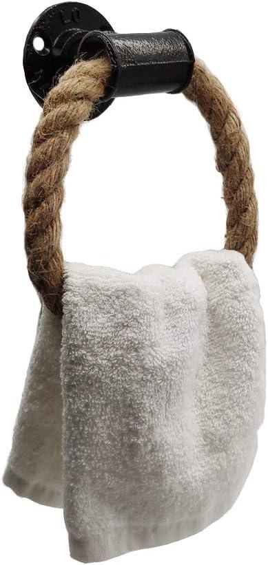 Nautical Towel Ring,Industrial Pipe Rope Towel Ring Wall Mounted Rustic Hand Towel Holder Bathroom Decor