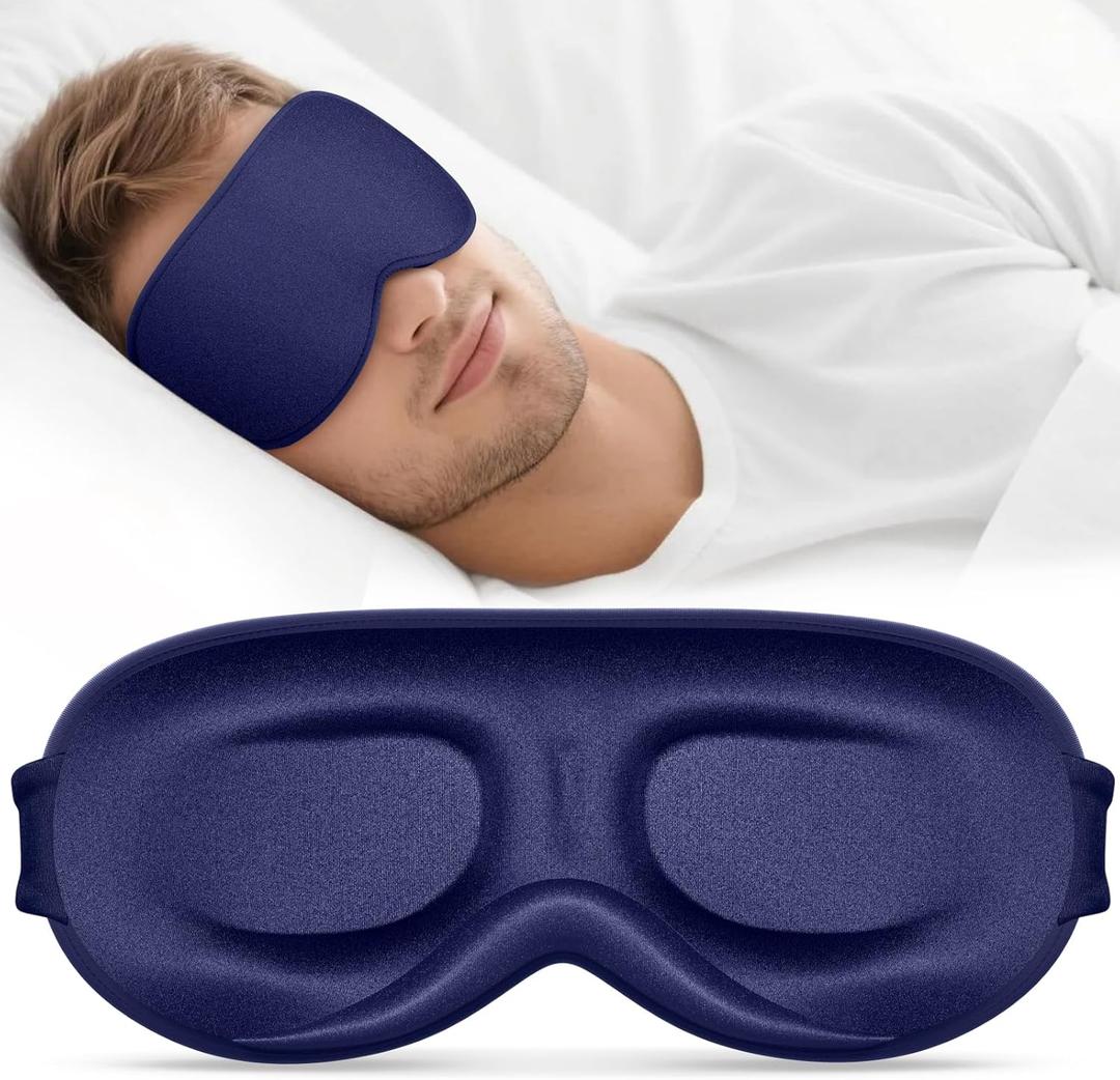 Sleep Mask for Men Women - 100% Blackout Eye Masks for Sleep - 3D Soft Sleeping Mask for Side Sleepers - Zero Pressure Lash Extensions Eye Cover Shade for Airplane Travel Essentials, Blue