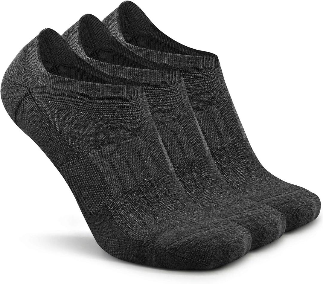 Busy Socks No Show Merino Wool Athletic Running Socks for Men Women,Low Cut Thin Soft Sport Wool Socks with Non-Slip Grips (Large-X-Large, 3 Pairs Dark Grey)