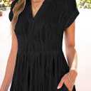 ANRABESS Womens Summer V Neck Cap Sleeve Tunic Short Dress 2025 Casual Fit Textured A-line Beach Vacation Sundress Black Large (Black, L)