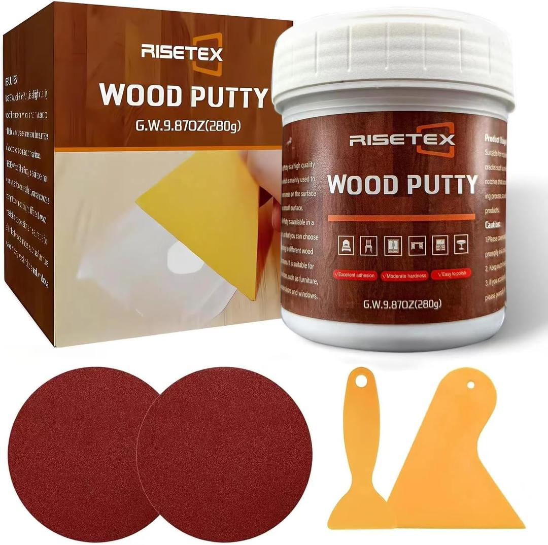 Wood Filler Putty - 9.87 oz, Walnut, Stainable & Paintable Repair Kit for Furniture, Quickly Fix Cracks, Chips, Nail Holes & Defects in Wood Floors & Cabinets - Easy Sanding