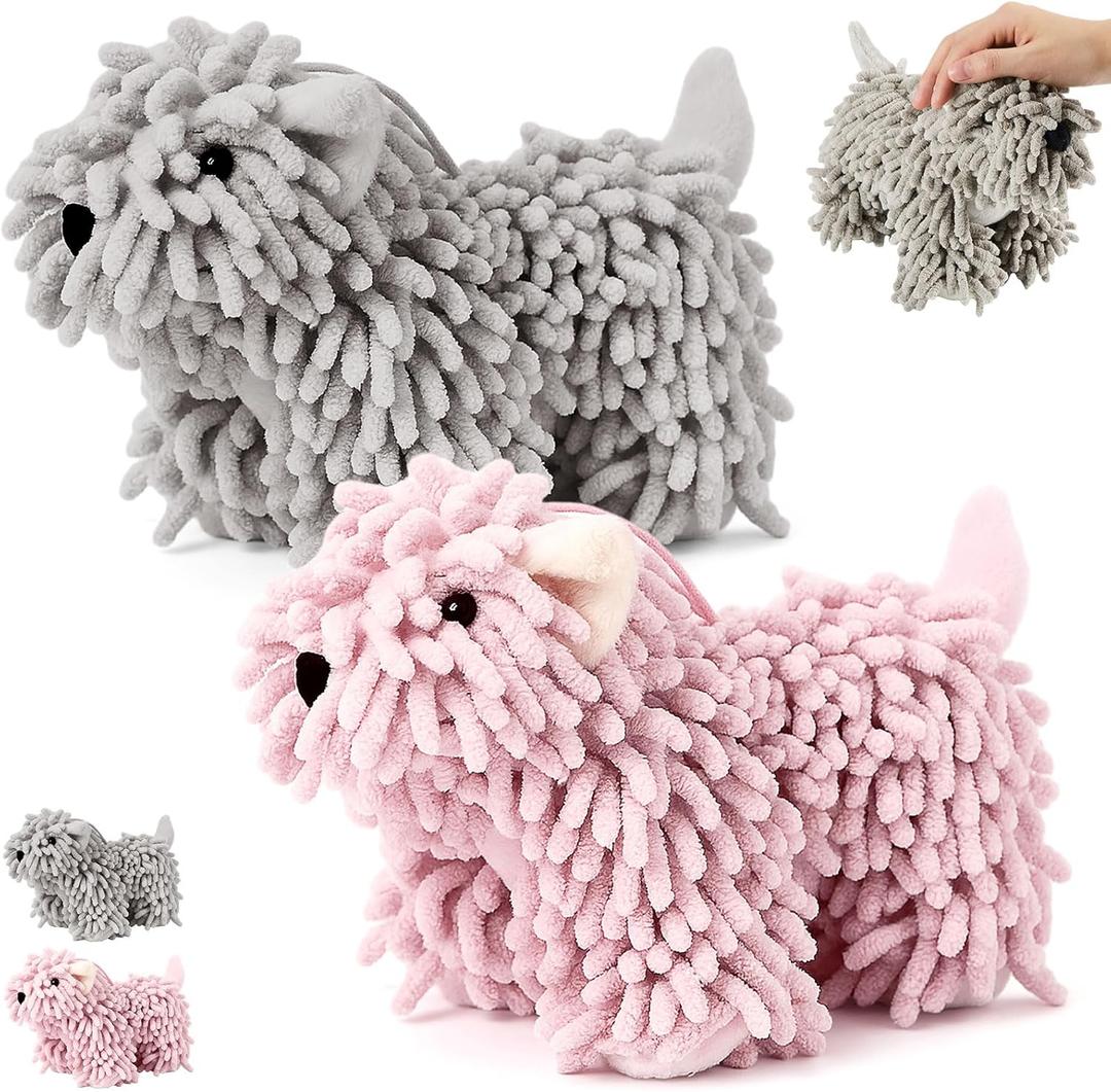 2 Pcs Chenille Dog Hand Towel Fuzzy Dog Towel Absorbent Microfiber Soft for Bathroom Kitchen Washstand (Grey Pink)