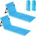 Vicenpal Foldable Beach Lounge Chairs Portable Lightweight Beach Mat Lounger Chairs with Back Support Pool Seat for Sunbathing Sand Tanning Outdoor Poolside Camping Picnic Lawn(Blue,2 Pack)