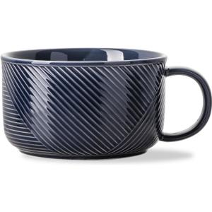 Ceramic Soup Bowl with Handle: 38 oz Microwave Safe Extra Large Mug for Oatmeal, Cereal, Breakfast, Meal Prep, Work Lunch, Dorm Living, Single Serve Dinner - 6 Inch, Navy