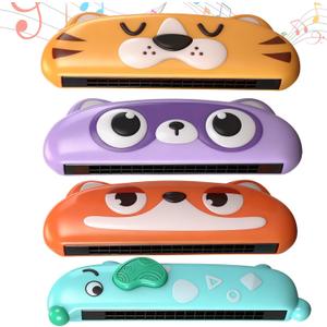 4 Pcs Harmonica for Kids Beginners Toddler Musical Instruments Toys 16 Hole Harmonica Easy to Learn C Key Cute Dog Tiger Fox Raccoon Mouth Organ Set Educational Toys for Baby Over 3 Years Old