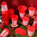 Skylety 36 Pcs Bulk Christmas Candy Plastic Cups with Straws and Lids for Coworkers Employee 16 oz Red White Candy Cups Xmas Tumbler Reusable for Team Nurse Teacher Office Staff Hot Chocolate, 4Style