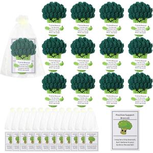 Shappy 12 Set Positive Broccoli Crochet Emotional Support Back to School Pickle Gift Cute Knitted Broccoli Doll Toy with Encourage Card Inspirational Gifts for Birthday Party Student Teacher Staff