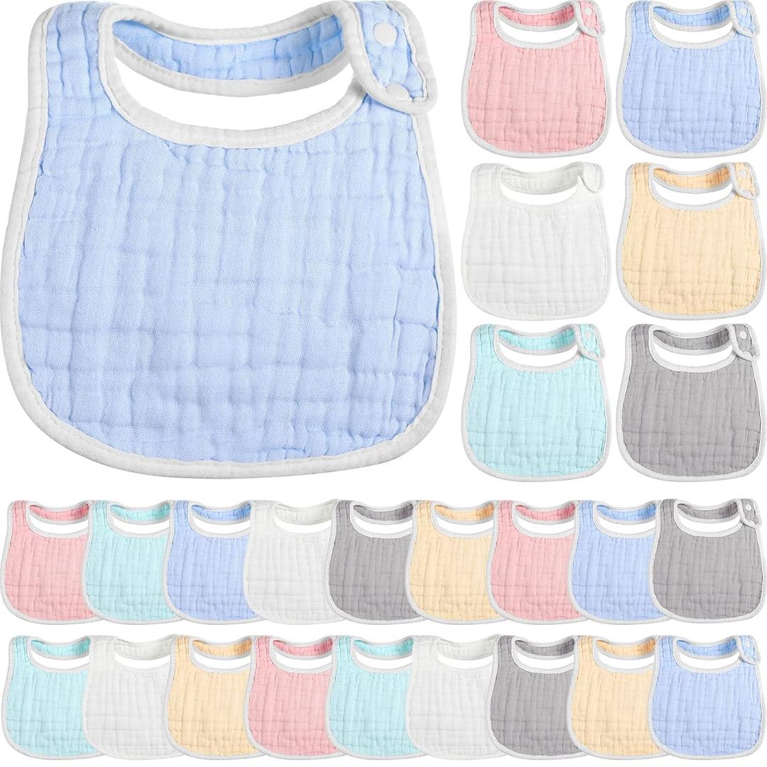 Yahenda 24 Pcs Muslin Baby Bibs Bandana Drool Bibs for Unisex Boys Girls Soft Cotton Drooling 8 Absorbent Layer,adjustable with Easy Snaps for Teething Baby Girl, Boy, Newborn Infant