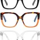 DOOViC 3 Pack Oversized Reading Glasses for Women Blue Light Blocking Square Stylish Computer Readers +1.25