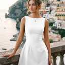 YMDUCH Women's Sexy Sleeveless Crew Neck Backless A-line Party Short Mini Dress (White, M)