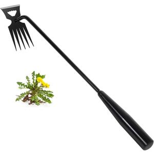Weed Removal Tool, 2025 New Garden Weeding Tools Manganese Steel Hand Weeder Tool with Handle, 5 Teethes Dual Purpose Manual Weeders Tool Weed Pulling Tool for Garden (Black)