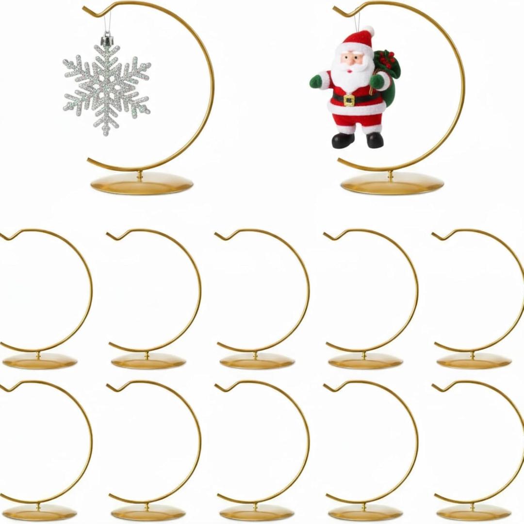 12 Pcs Ornament Display Stand 6 Inch Iron Hanging Stand Christmas Ornament Hanger Holder Decoration Display Holder Hook for Glass Globe Air Plant Terrarium Table Decor (Gold)