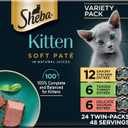Sheba Perfect Portions Kitten Wet Cat Food Pate Chicken Entree, Salmon Entree, and Turkey Entree, 2.6 oz. Twin-Pack Trays (24 Count, 48 Servings) (EXP 04/01/28)