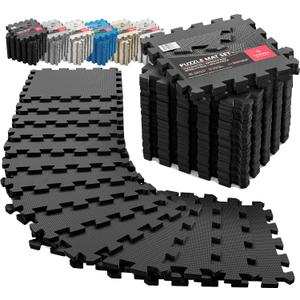 Gym Flooring Set - Interlocking EVA Soft Foam Floor Mat, 18 Pieces Puzzle Rubber Tiles Protective Ground Surface Protection, Play Workout Exercise Mats Underlay Matting Sports Pool Home Fitness Garage (12.6"L x 12.6"W x 0.4"Th)