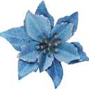 24 Set Christmas Blue Glitter Poinsettia Flowers Picks Christmas Tree Ornaments for Winter Blue Teal Christmas Tree Wreaths Garland Holiday Seasonal Wedding Decorations White Gift Box Included