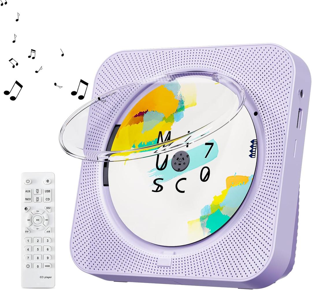 CD Player Portable Bluetooth 5.1 Desktop CD Player with HiFi Sound Speakers,Remote Control,Dust Cover,LED Display,Boombox FM Radio,USB/AUX for Home,Kids (Purple)