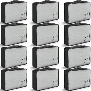 Tudomro 12 Pcs Large Packing Cubes Luggage Organizers for Suitcase Mesh Travel Organizer Bags Travel Packing Organizers for Traveling Camping Hiking (15.8 x 11.8 x 4.3 Inch, Black)