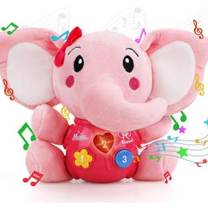 STEAM Life Musical Toys Gift for Baby Newborn 0-6 Month Infant - Plush Elephant Pink