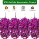 Grunyia Artificial Bougainvillea Flowers Outdoor UV Resistant, 4 Pcs Fake Silk Trailing Vines Realistic Faux Hanging Plants for Porch Patio Garden (Fuchsia)