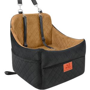 Dog Car Seats for Small/Medium Dogs, FurFrolic Memory Foam Dog Booster Seat for Small Dogs up to 35 lbs, Travel Pet Car Seat with Washable Detachable Cover, Storage Pockets, 2 Safety Belts, Black Gray