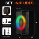 Pyle Portable Bluetooth Speaker with 8" Inch Woofer, TWS, Mic Input, USB/SD/FM Radio, Colorful Ring Lights, 120 W Rechargeable Battery, Tripod Stand & Speaker Bag, Hi-Fi Sound, Outdoor/Indoor Use