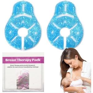 Breast Therapy Ice Packs, Hot and Cold Breast Pads, Breastfeeding Essentials Large Gel Bead Packs for Moms, 4 Pack (Teal, L)