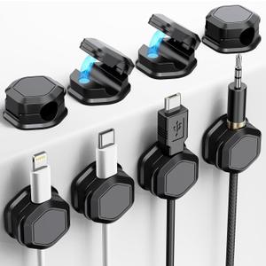 8 Pack Cord Organizer - Cord Holder for Nightstand - Cable Clips - Cord Holder, Magnetic Cord Organizer, for Desk, Nightstand, Phone Charger, Computer, Home, Office, Car (black)