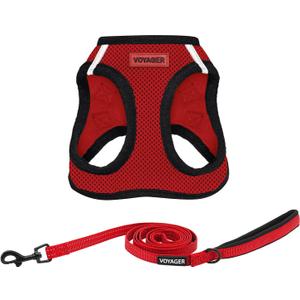 Best Pet Supplies Voyager Step-in Air All Weather Mesh Harness and Reflective Dog 5ft Leash Combo with Neoprene Handle, for Small, Medium and Large Breed Puppies - Set (Red/Black Trim), Medium