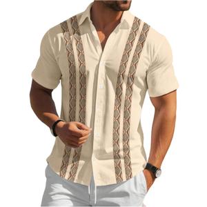 SOLY HUX Men's Button Down Shirt Geometric Print Collared Short Sleeve Casual Summer Shirts (M)