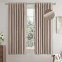 EMEMA Beige Linen Blackout Curtains 63 inch Length 2 Panels for Bedroom Living Room Thermal Insulated 100% Black Out Linen Drapes Room Darkening Curtains Luxury Decor for Window, 42 x 63 Inch