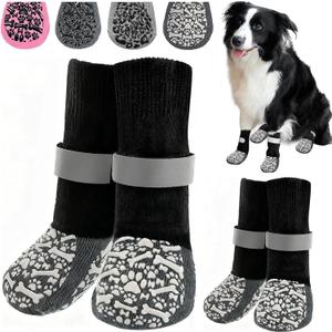 HeavenEye Anti Slip Dog Socks, Dog Paw Protectors Maximum Grip Prevent Licking Paws Slipping, Paw Protector for Hot & Cold Pavement Shoes Boots for Small Medium Large Senior Dogs(White Bone) (XL(4 pcs))