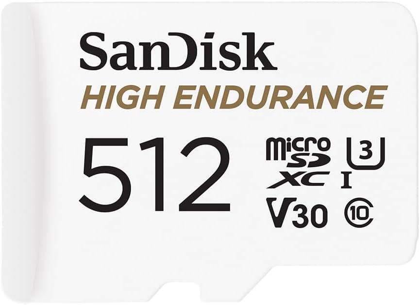 SANDISK 512GB High Endurance Video microSDXC Card with Adapter for Dash Cam and Home Monitoring Systems - C10, U3, V30, 4K UHD, Micro SD Card - SDSQQNR-512G-GN6IA