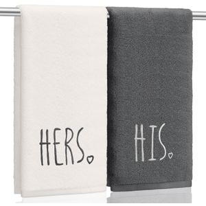Tingjoo 2 Pcs His and Hers Hand Towels 100% Cotton Embroidered Bathroom Towel Wedding Gift for Valentine's Day Couple, Anniversary Bathroom Decor, 29 x 13 Inch