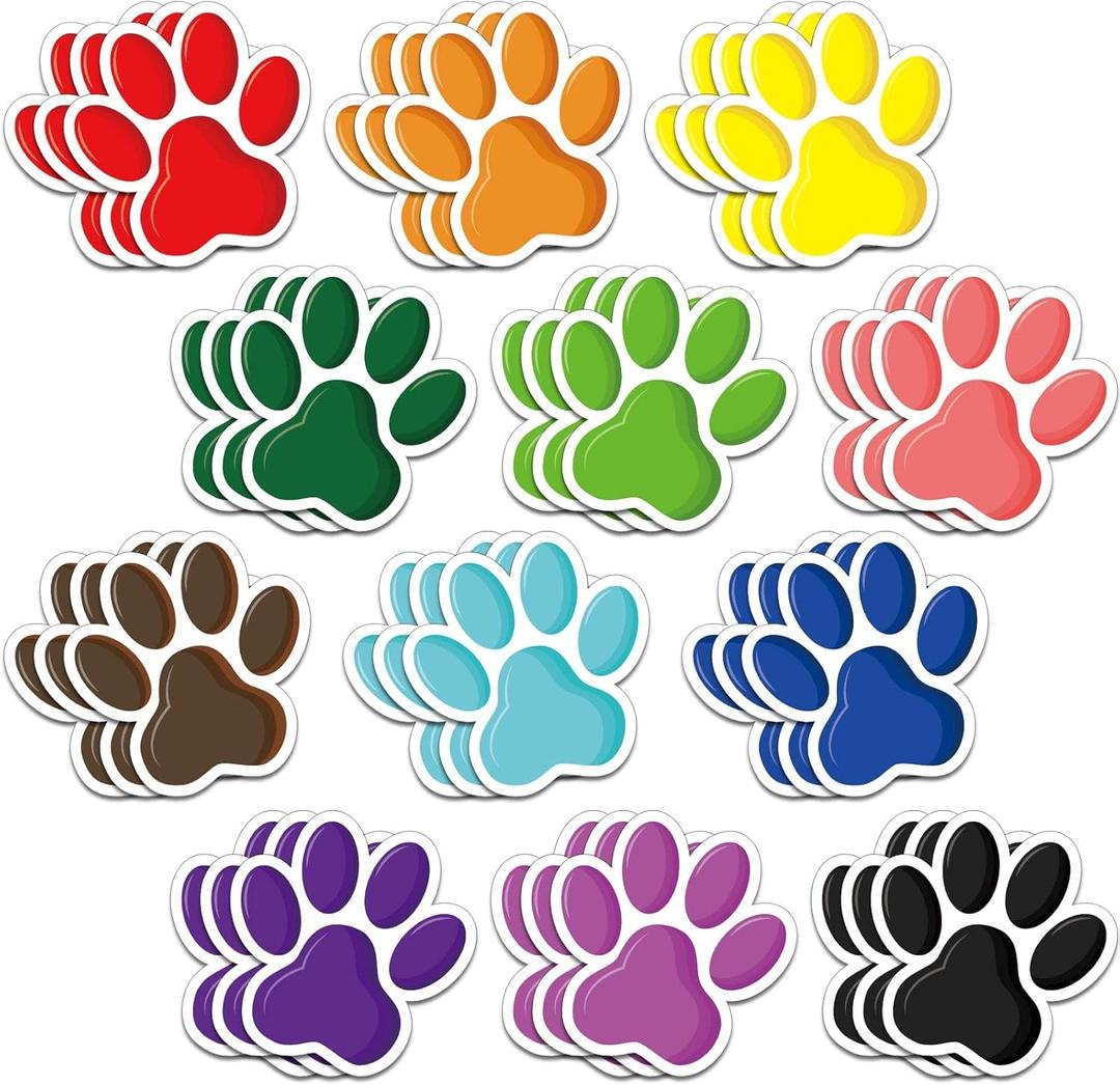 Junkin 60 Pcs Mini Paw Prints Cutouts Accents Bulletin Board Patrol Table Decorations Wall Decal Poster for Kids Educational School Home Party Supplies(Colorful)