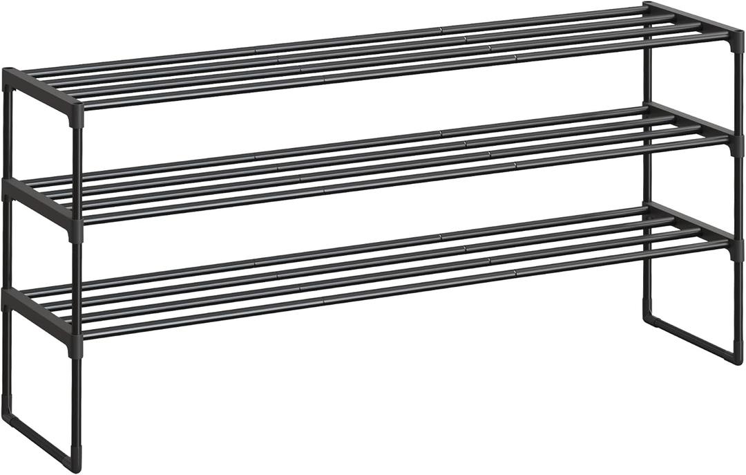 SONGMICS Shoe Rack, 3-Tier Shoe Organizer, Metal Storage Shelf, Upright or Upside Down, for 20-24 Pairs, Stackable, for Entryway, 11.8 x 46.1 x 21.7 Inches, Black ULSA033B01